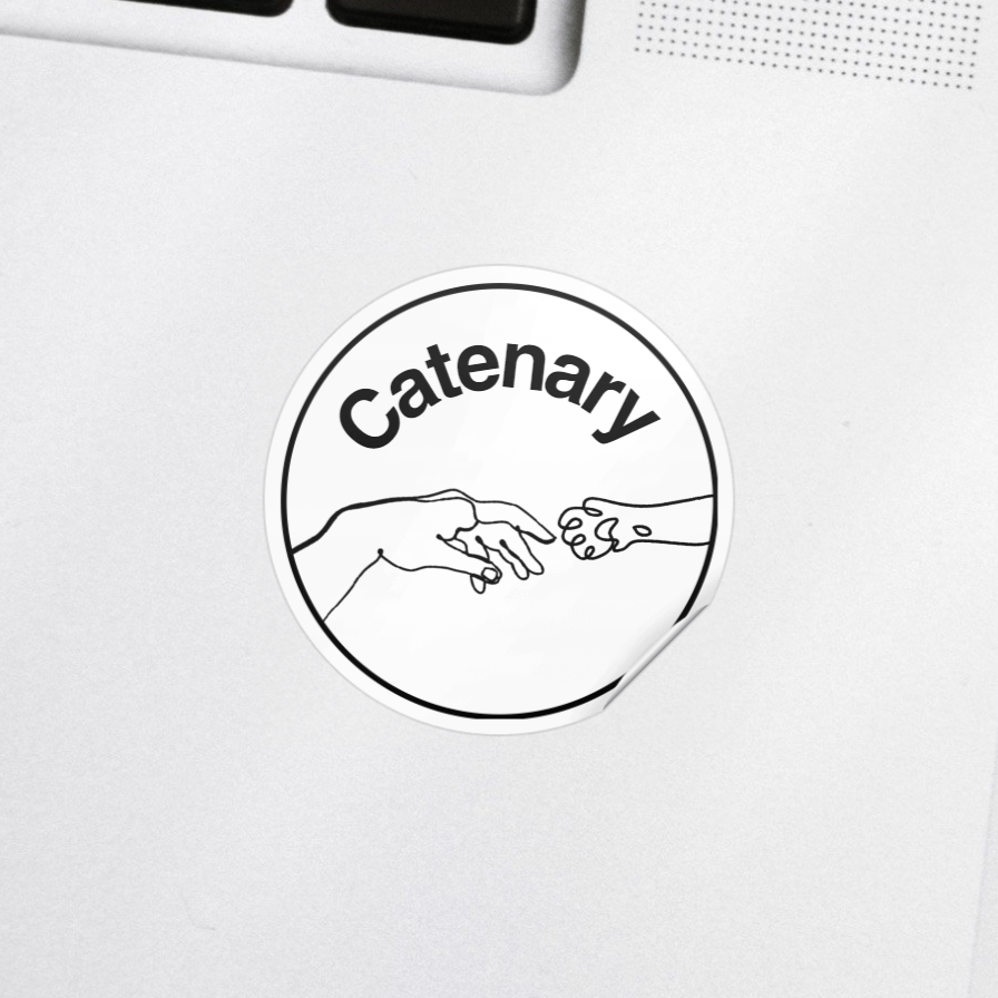 catenary line art human hand and cat paw sticker on computer