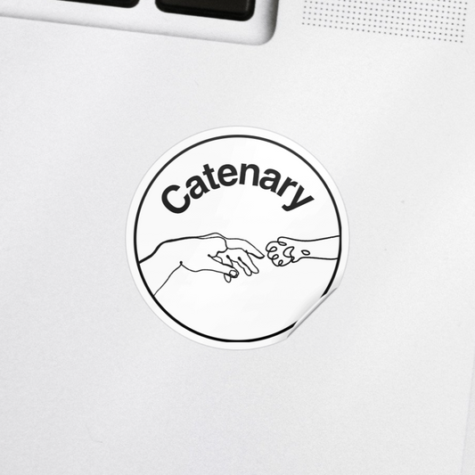 catenary line art human hand and cat paw sticker on computer