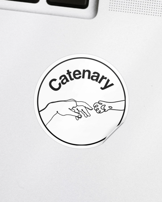 single line art hand and paw with catenary home modern cat furniture logo on sticker of laptop