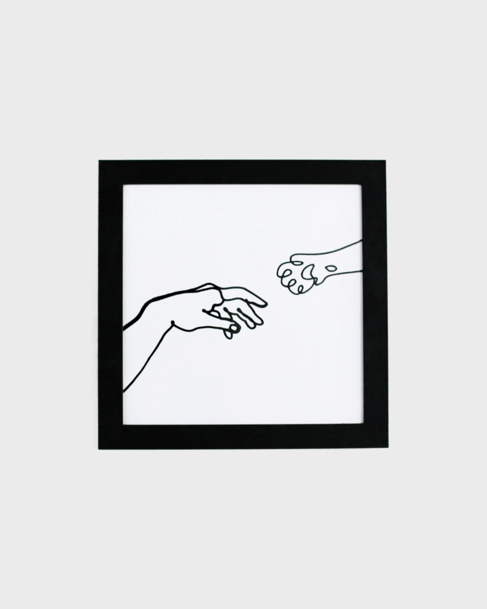 single line art of hand and paw reaching in black frame by catenary home modern cat furniture company