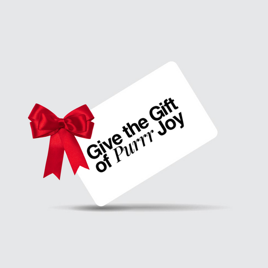 gift card by catenary home with red bow called give the gift of purrr joy that is a great gift for cat lovers and xmas gift for cat lovers