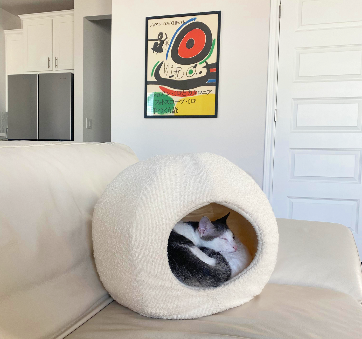 cat in catenary moon luxury cat cave in white boucle